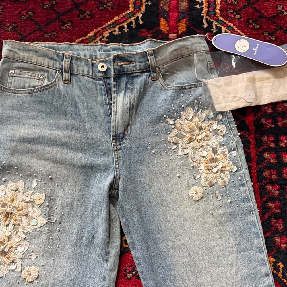DG2 by Diane Gilman Light Blue Floral Embroidered Jeans